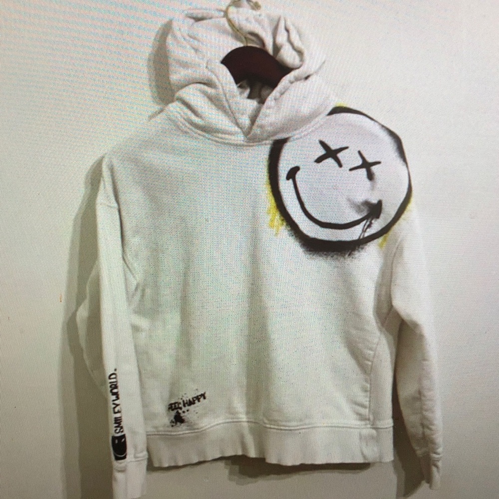 White Hoodie with Smiley Face Graphic